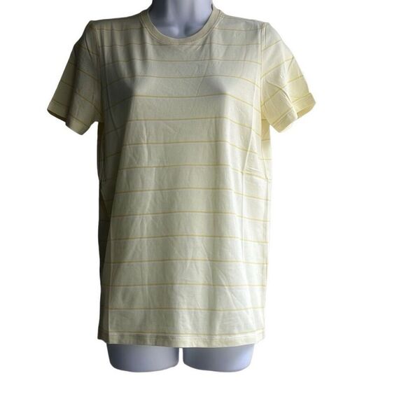 Everlane The Striped Organic Cotton Crew Tee Medium Yellow Coastal Preppy NWT - Picture 1 of 9